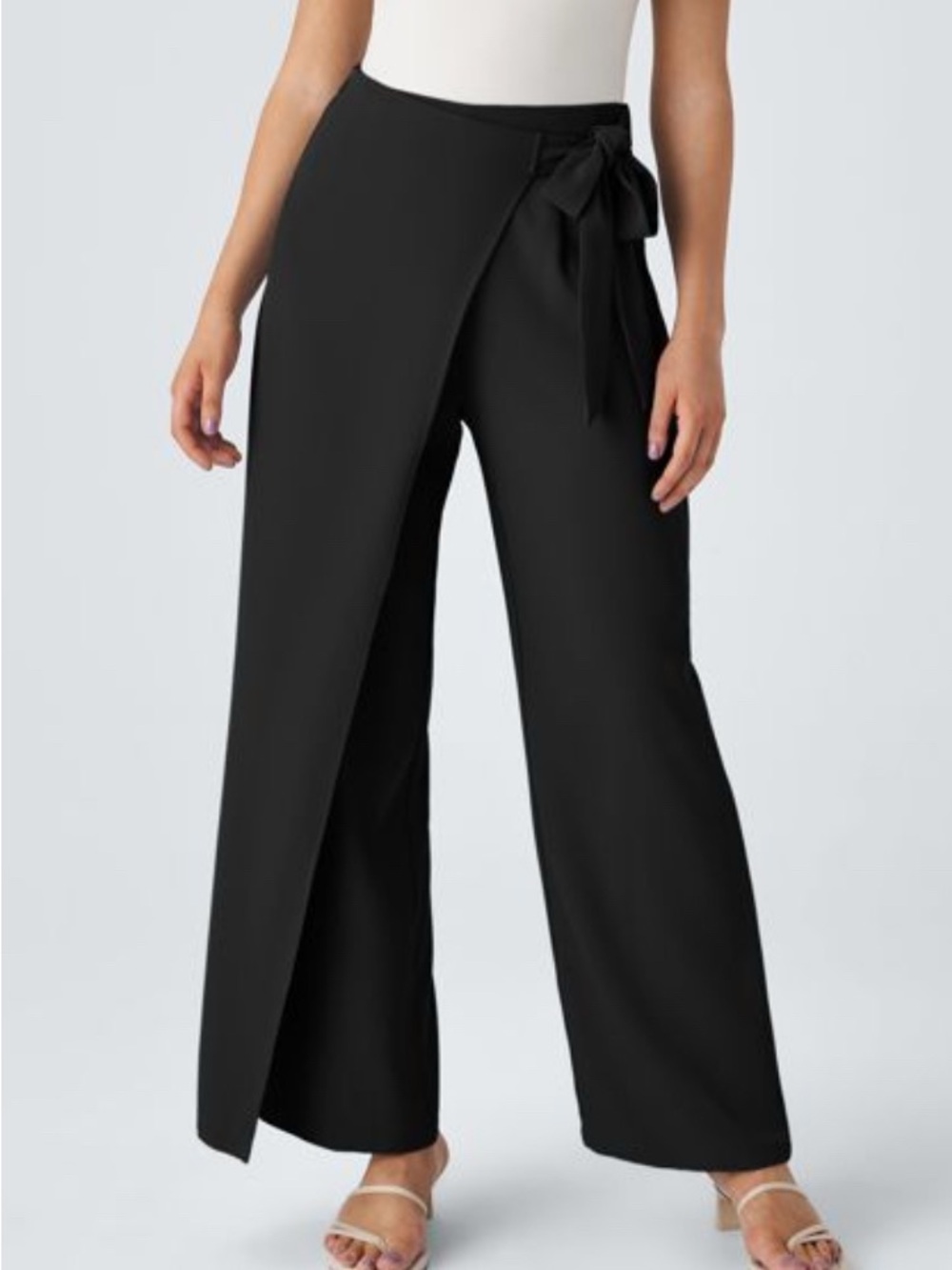 HALARA Black Wrap Wide-Leg Palazzo Pants with Side Tie